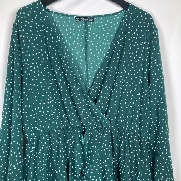 Uguest Green Polka Dot Long Sleeve Ruffle Dress Sz XXXL St.Patricks Day Spring - Picture 2 of 14